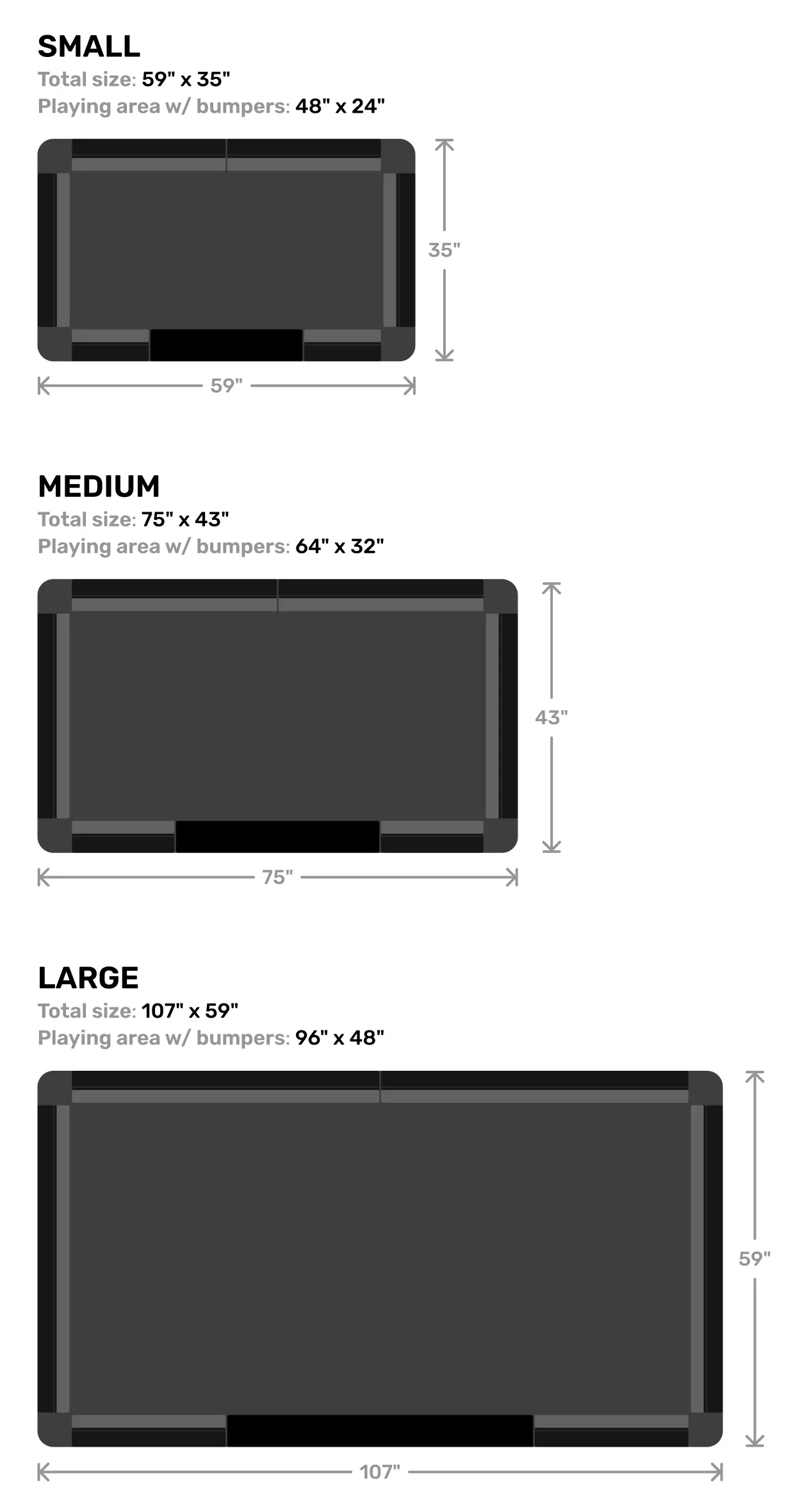 Danglemat size chart showing small, medium, and large options.